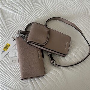Calvin Klein Beige Crossbody and Wallet Set